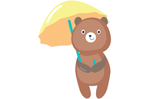 Bear under umbrella cute vector flat, an Animal Illustration by SiberianArt