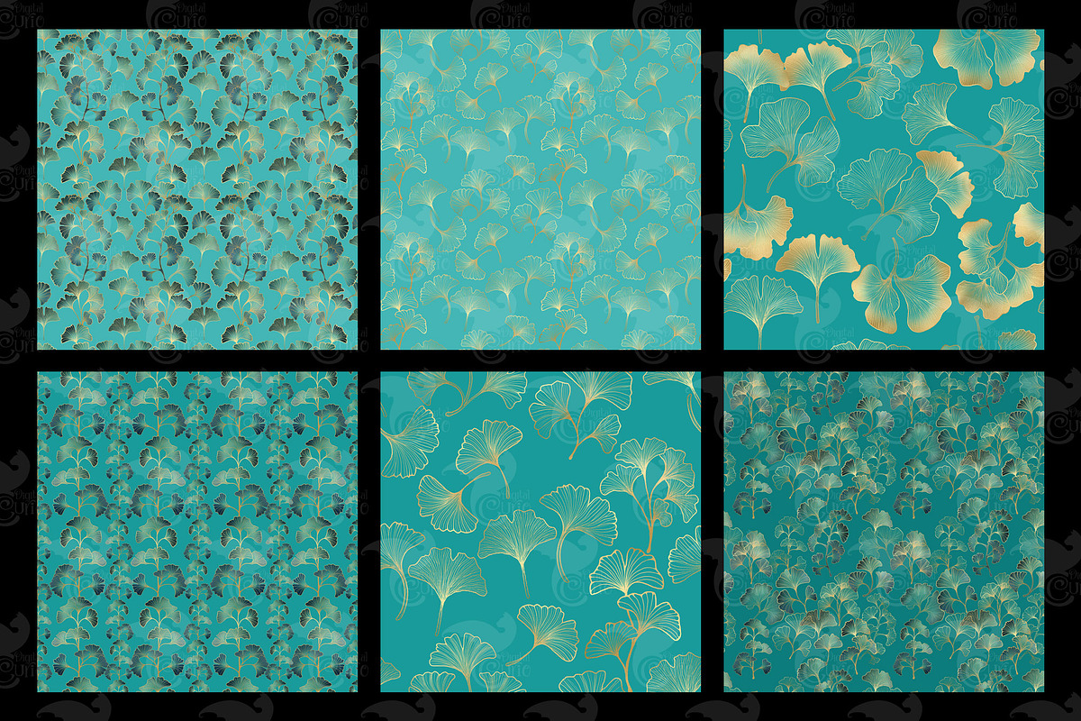 Teal and Gold Ginkgo Digital Paper, a Texture Graphic by Digital Curio (Photo 2 of 5)