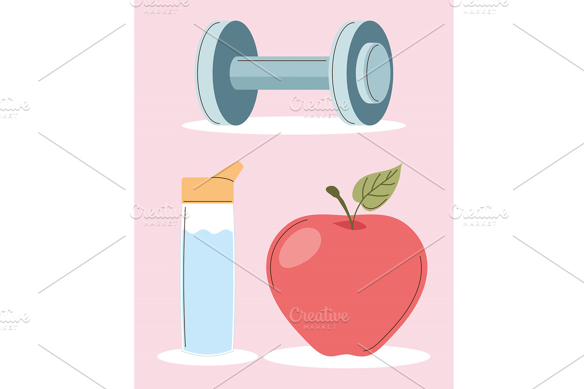 three healthy lifestyle icon, a Food Illustration by studiogstock