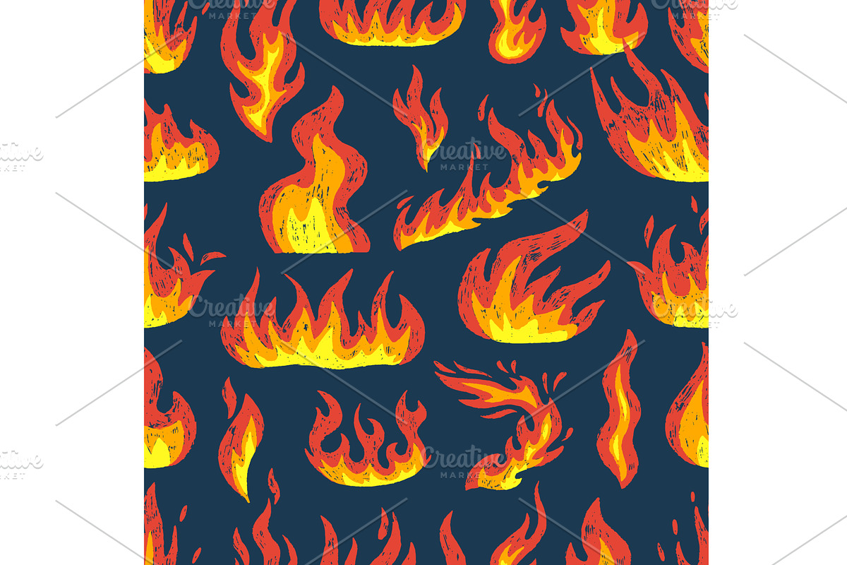 Crayon fire seamless pattern, an Illustration by Valerie Bodnar