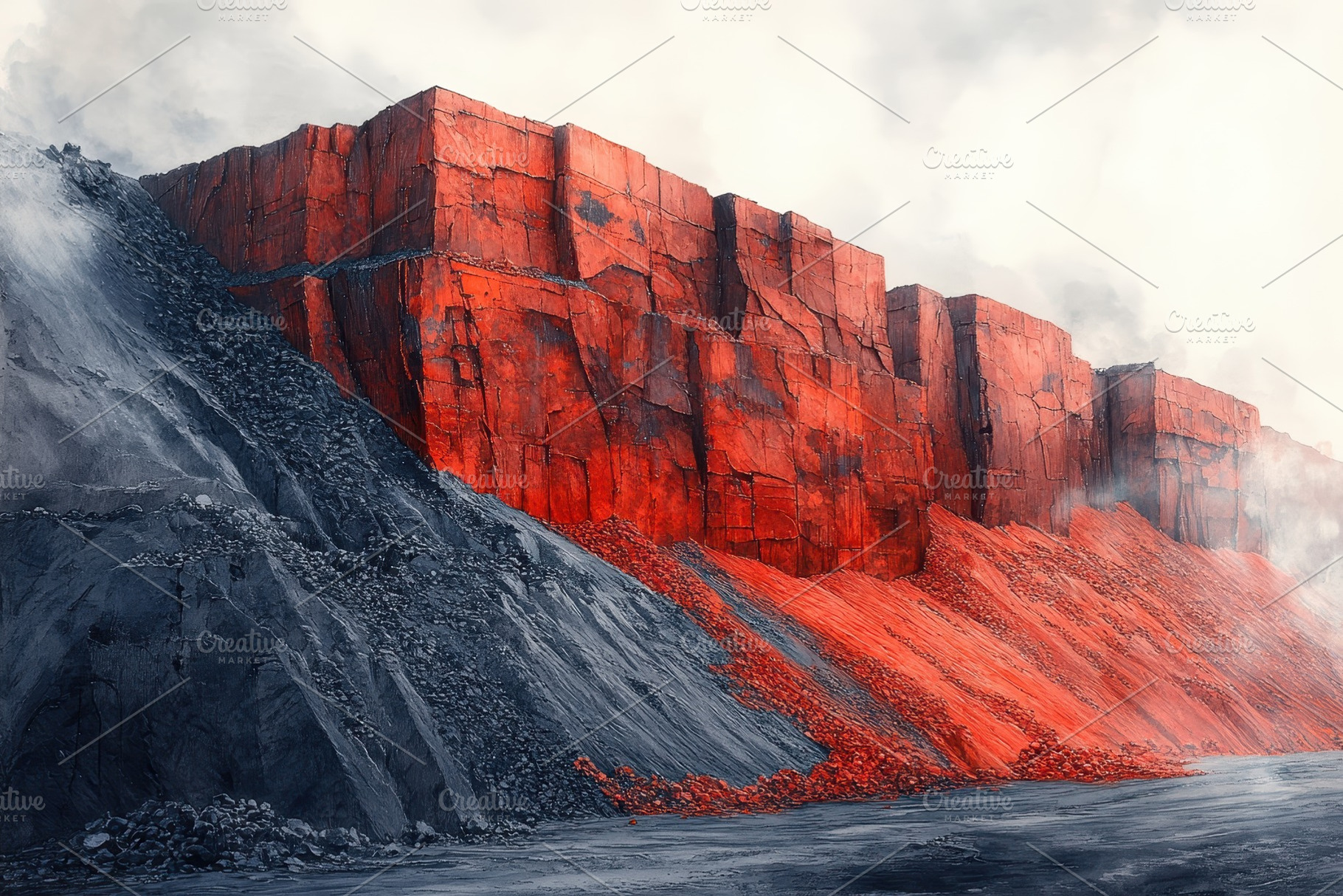 Striking red rock formations contras, a Photo by Tanuart