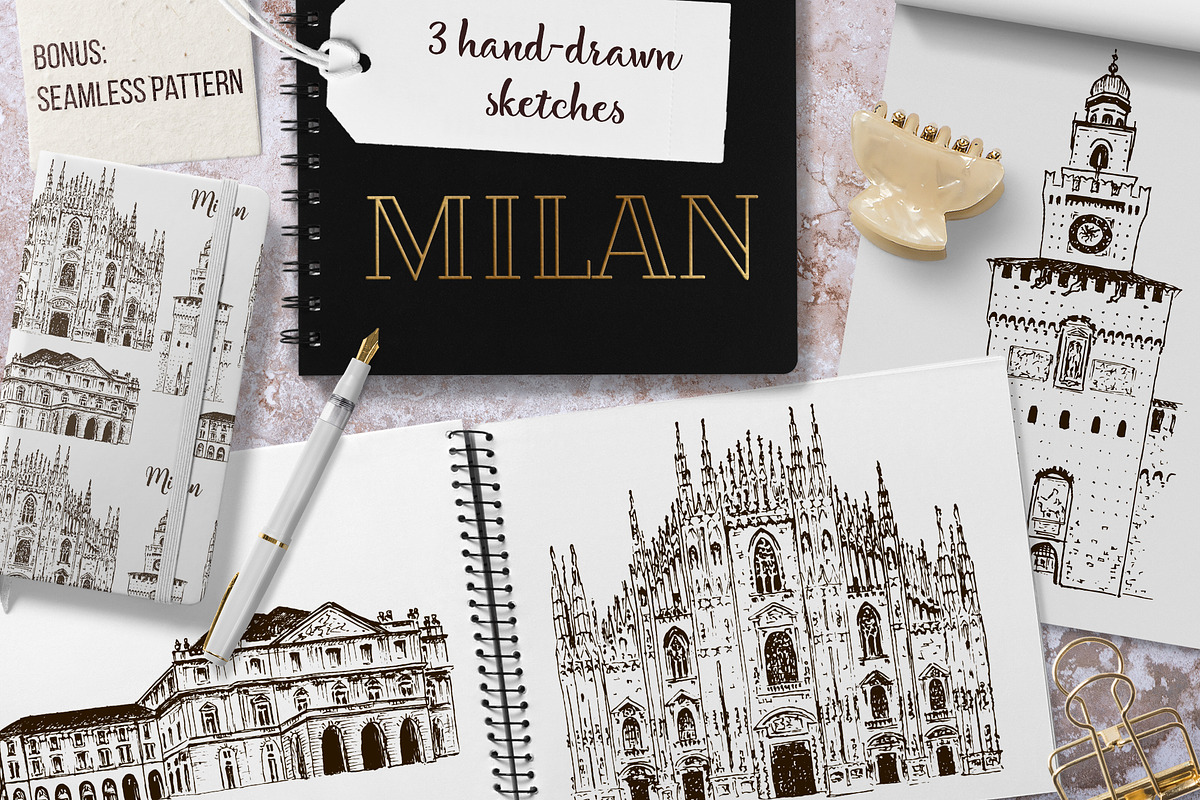 Set of Milan sketches, an Illustration by Everilda (Photo 1 of 5)