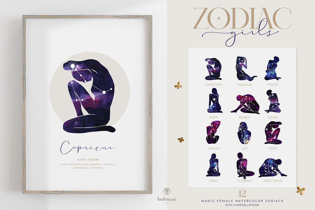 Watercolor Zodiac Girls, an Illustration by beehouse studio (Photo 1 of 4)
