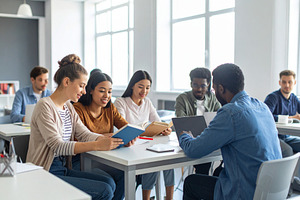Students learning through different methods at classroom, a School & Education Photo by DanFLCreativo