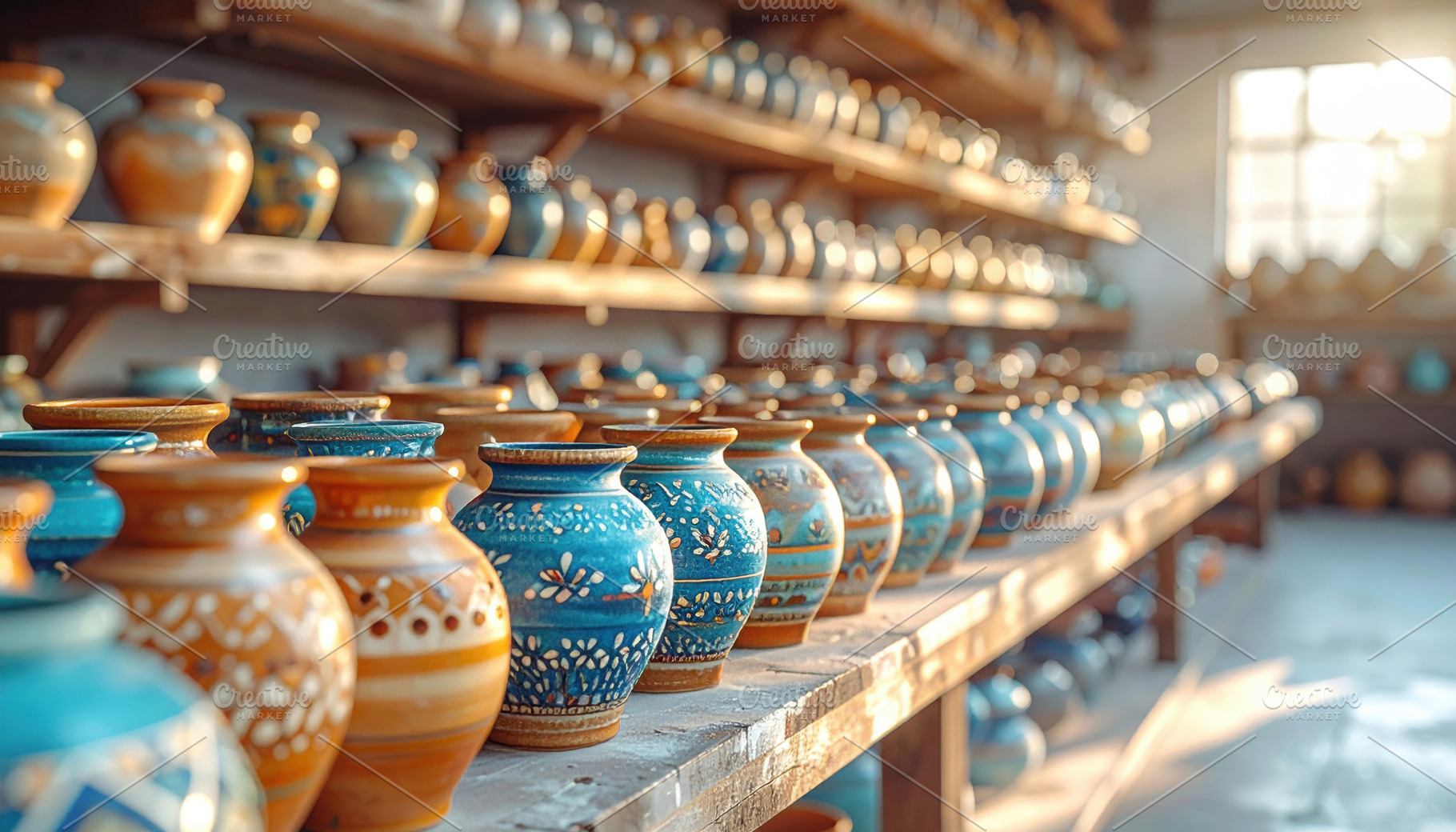 Colorful Glazed Ceramic Pots on Shelves, an Arts & Entertainment Photo by Davizro's Market