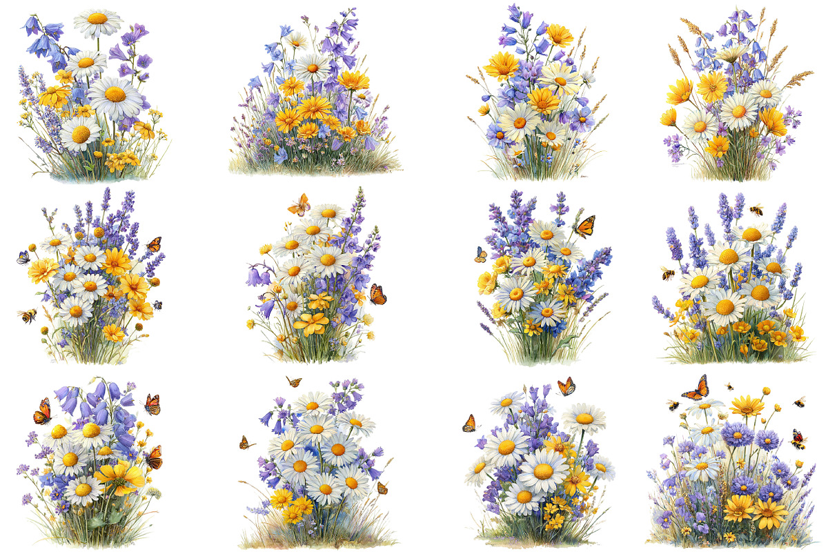 Watercolor Meadow Flowers Clipart, an Illustration by DreamCafeArt (Photo 2 of 8)