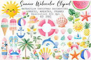 Summer Watercolor Clipart Set, an Illustration by Sublimation Artist (Thumbnail 1 of 6)