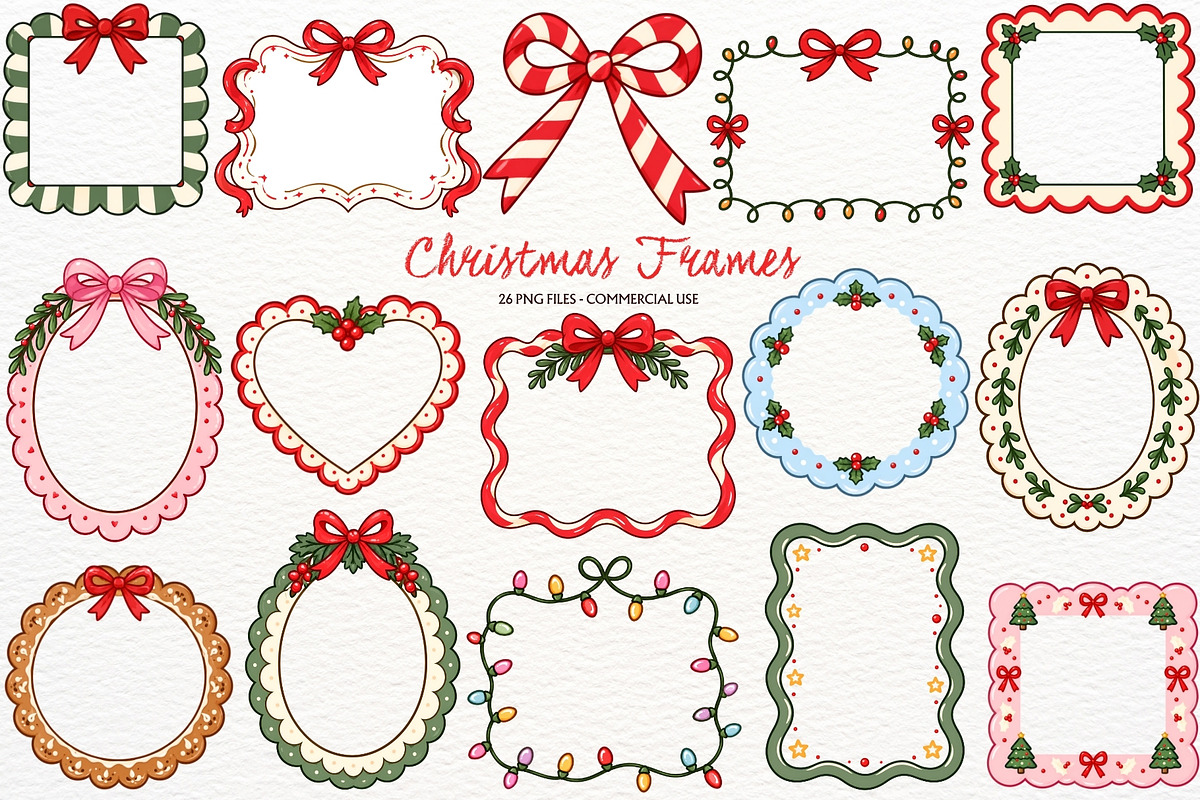 Christmas Frames Clipart Retro Bows, a Decorative Illustration by SugarCloudStudioArt (Photo 1 of 5)