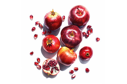 Ripe pomegranates and red apples, a Food & Drink Photo by Ylivdesign