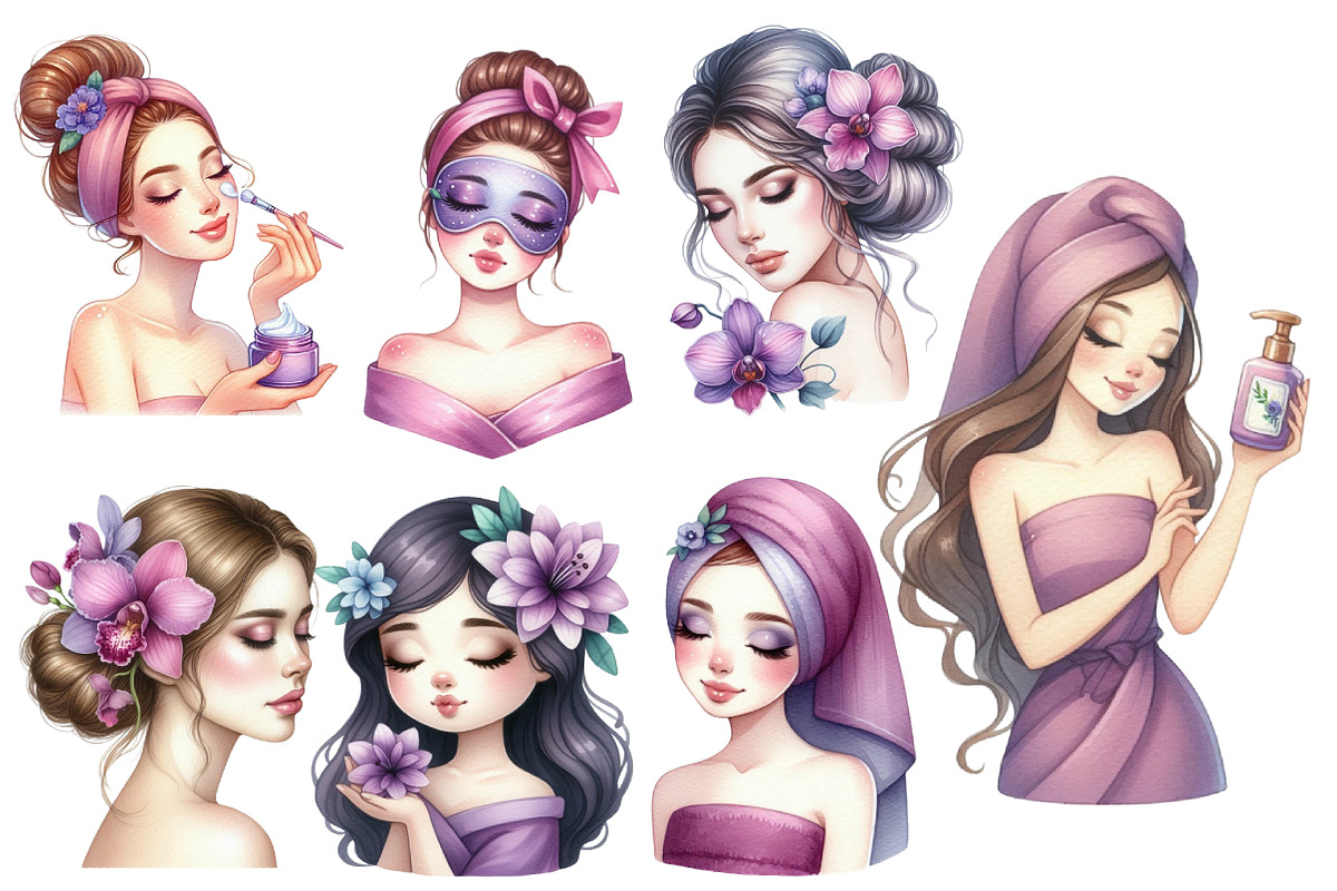 Watercolor Spa Girl Clipart, an Illustration by Designworld (Photo 2 of 4)