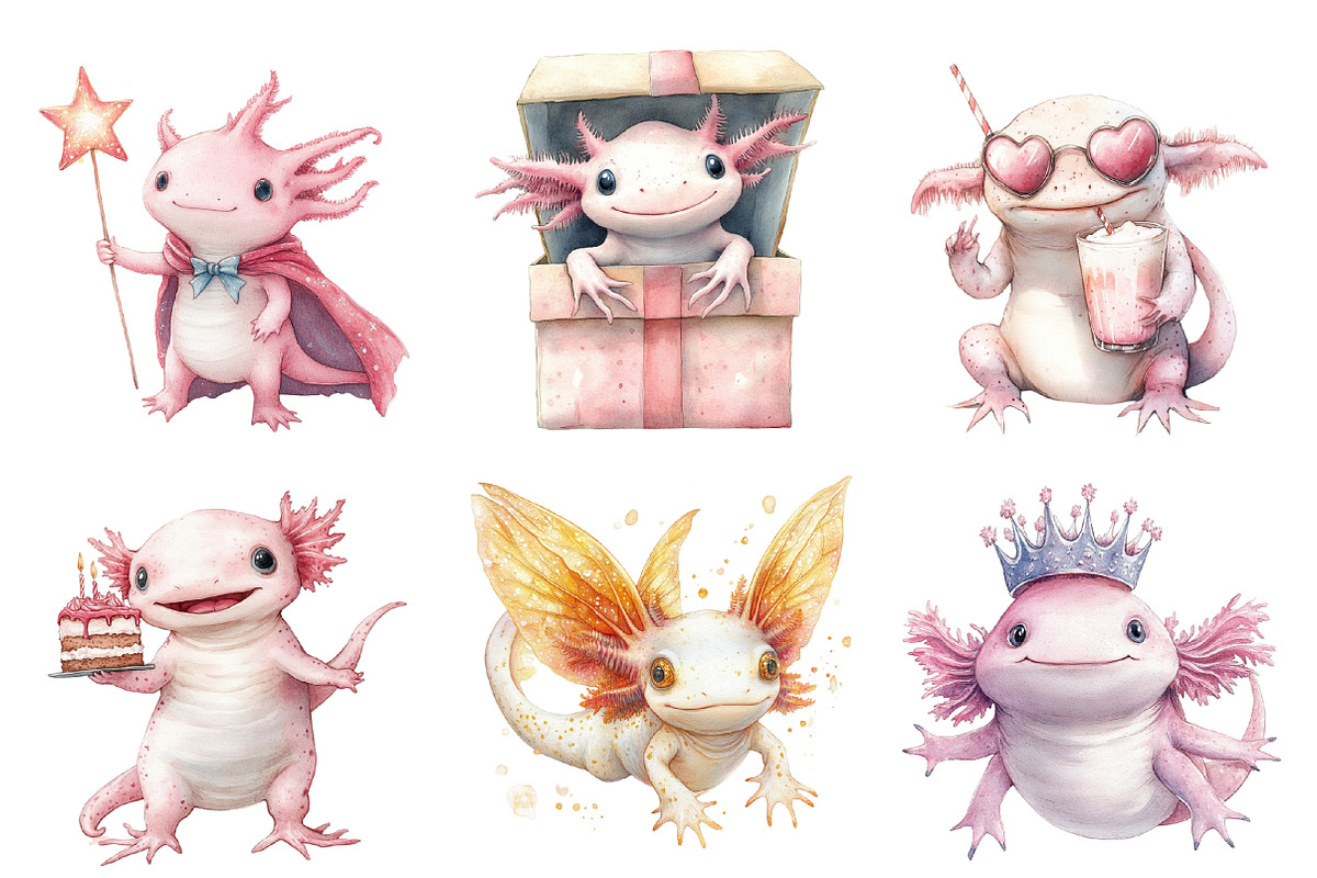 Cute Axolotl Birthday PNG, an Illustration by SinaCreation (Photo 3 of 5)