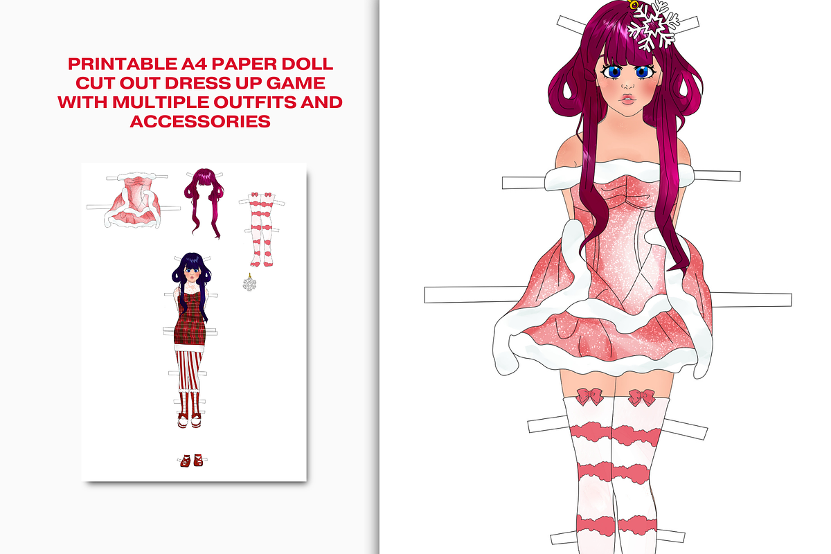 Christmas Doll Dress Up Printable, a Seasonal Illustration by Kaleidokika (Photo 2 of 4)