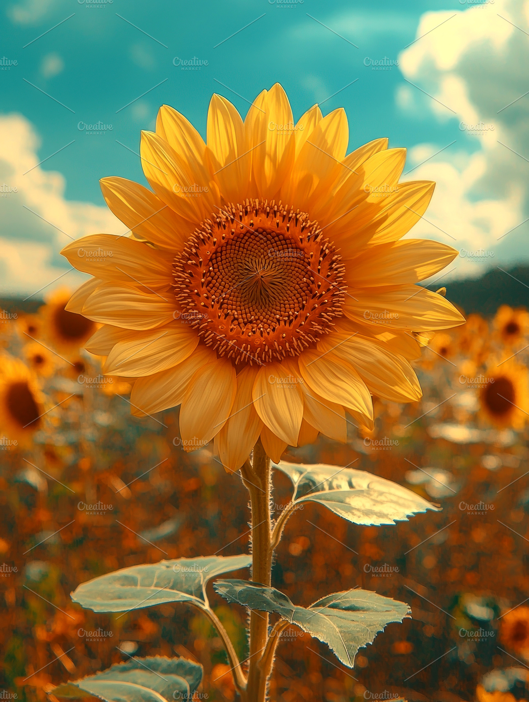 Bright sunflower in full bloom standing tall in a golden field u, a Nature Photo by José Manuel Gelpi