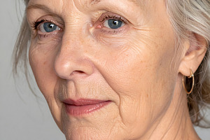 Senior woman with blue eyes and graceful aging expression, a Person Photo by GoodGoods