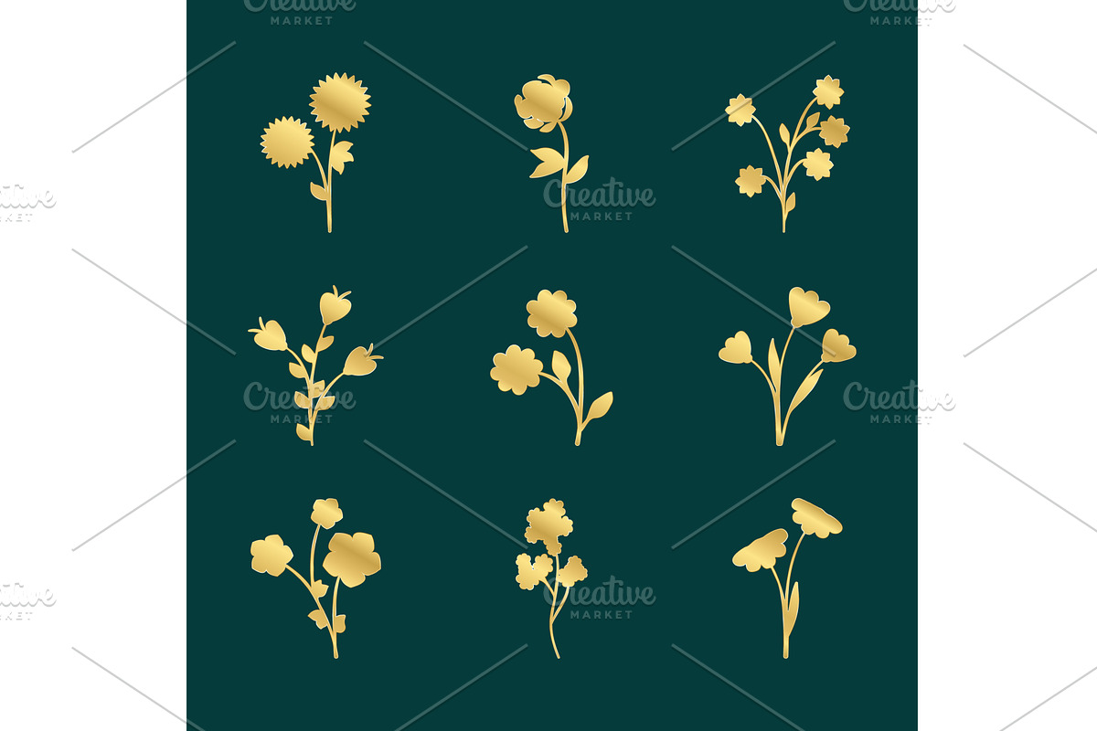 Golden floral elements set on dark, an Illustration by okskukuruza