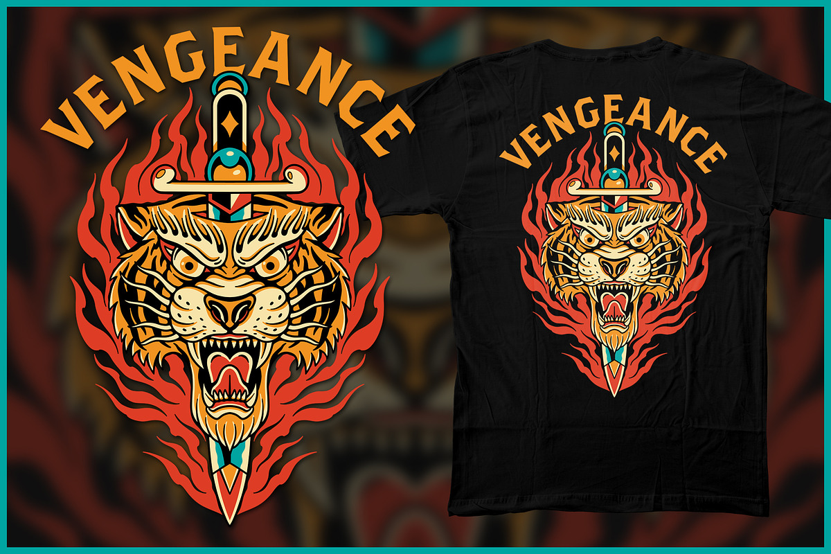 Tiger Flame Dagger T-shirt Design, an Illustration by Stead Supply