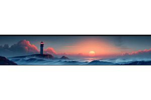 Seaside Sunset with Lighthouse and, an Illustration by AlexArt