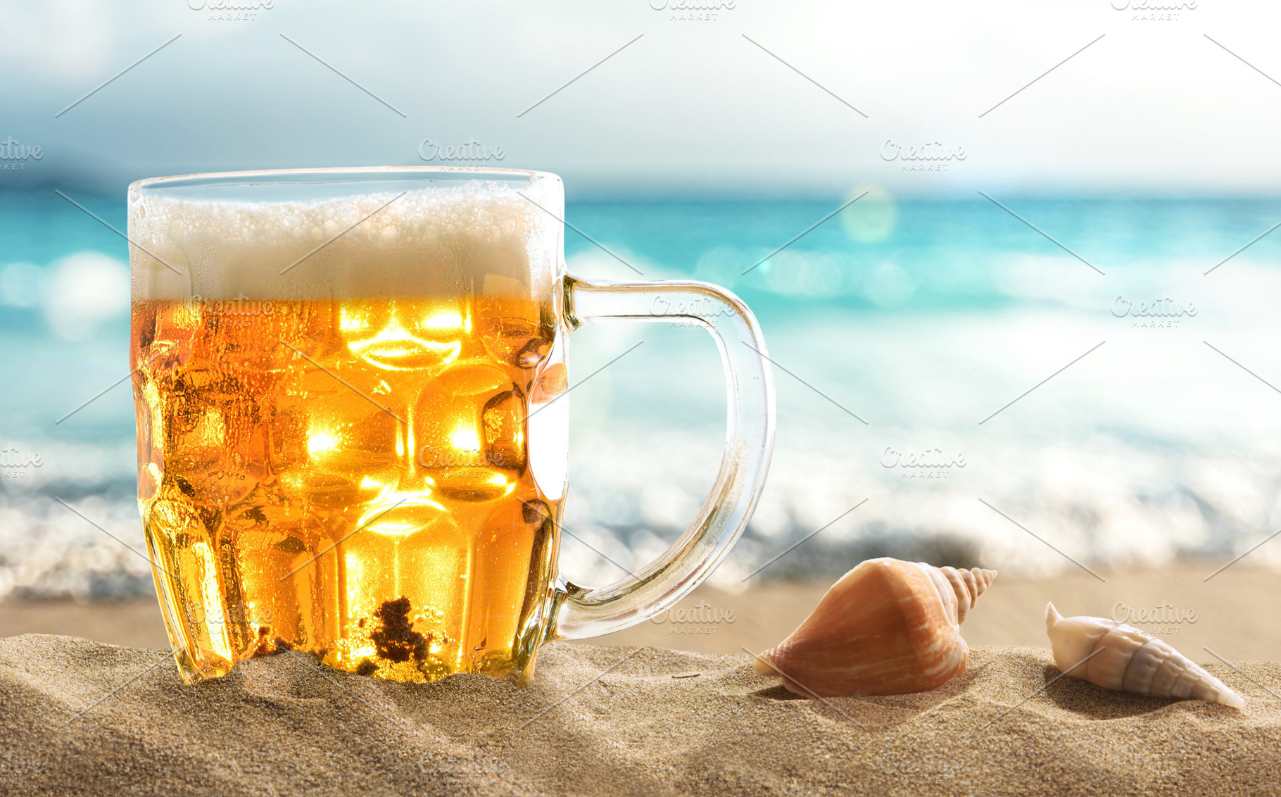 Cold Beer Mug on Sunny Beach, a Food & Drink Photo by Davizro's Market