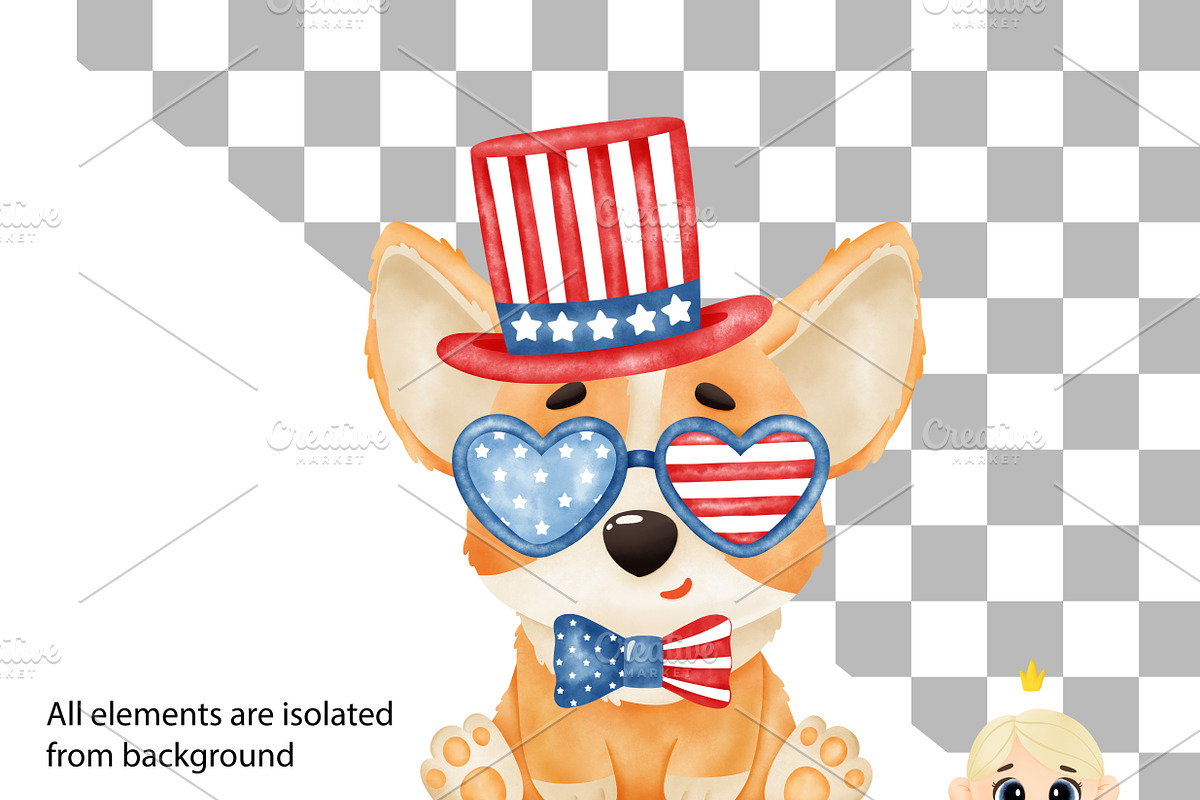 SALE! Watercolor Corgi. 4th of July, a Decorative Illustration by Natalya_Mona_Art (Photo 7 of 8)