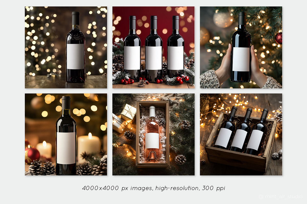 Christmas Wine Bottle Mockups Set, a Product Mockup by Mint Air Studio (Photo 4 of 9)