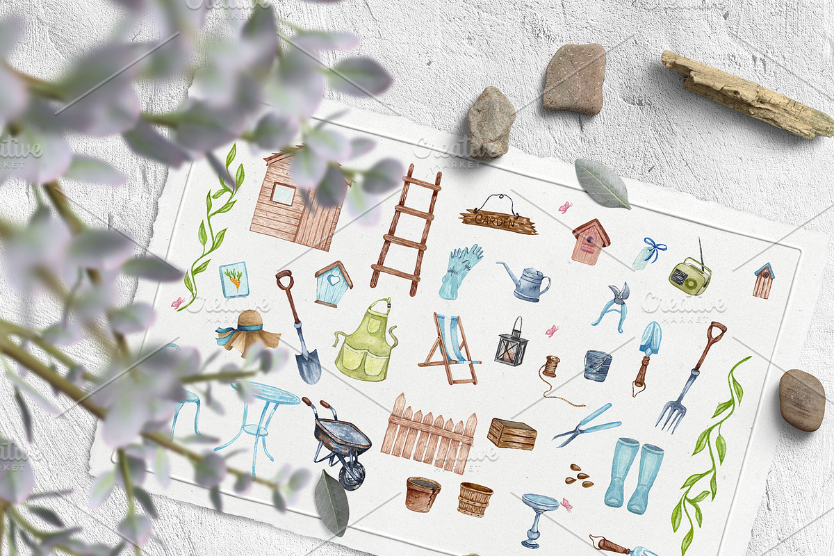 Gardening Watercolor Set, a Seasonal Illustration by BarvArt (Photo 2 of 14)