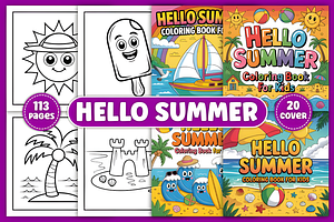 Hello Summer Coloring Pages for Kids, a Seasonal Illustration by Ink Gallery