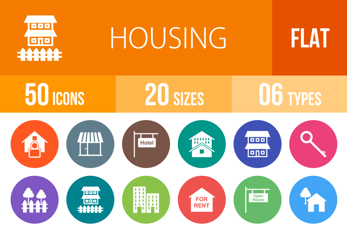 50 Housing Flat Round Icons