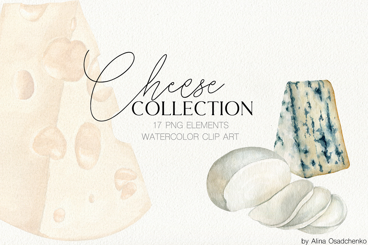 Watercolor cheese collection, a Food Illustration by CrystalinaShop (Photo 4 of 4)