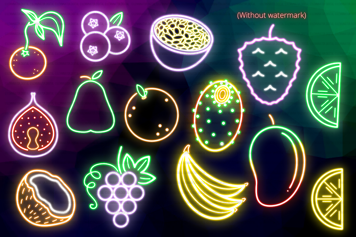 Tropical Neon Fruit Clipart PNG, a Food Illustration by Lenninator Digital (Photo 2 of 4)