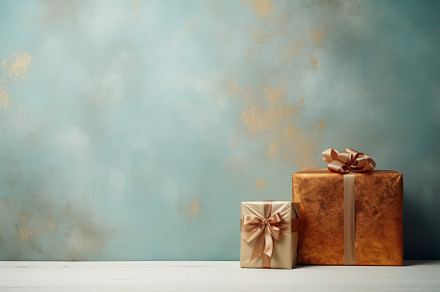 Golden Christmas gift box against vintage background, a Holiday Photo by Antonina Vlasova