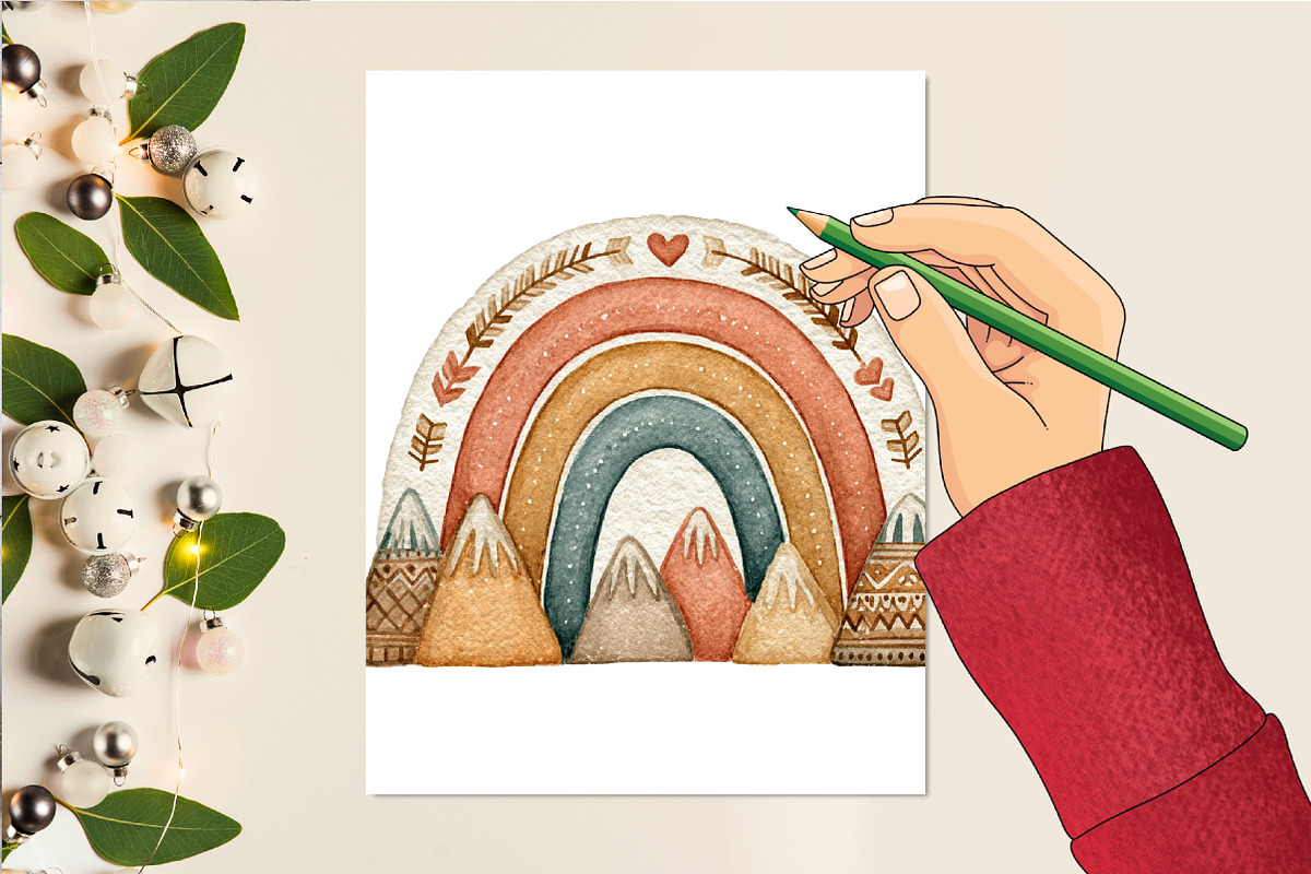 Watercolor Boho Rainbow Clipart, an Illustration by DreamCafeArt (Photo 6 of 6)
