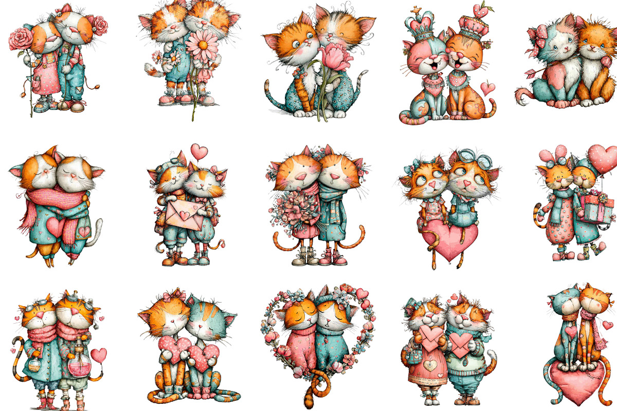 Whimsical Valentine Cat Couple, an Illustration by Designking (Photo 3 of 5)