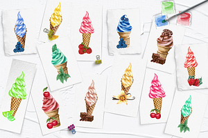 Ice Cream Watercolor Clipart