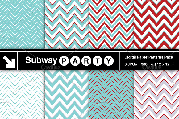 Aqua Blue & Red Chevron Papers preview 2