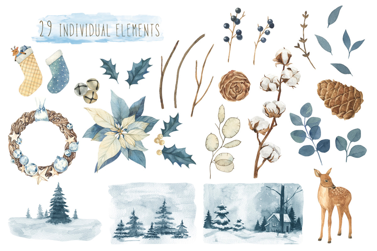 Frosty winter watercolor set, an Illustration by PS_patterns (Photo 2 of 5)