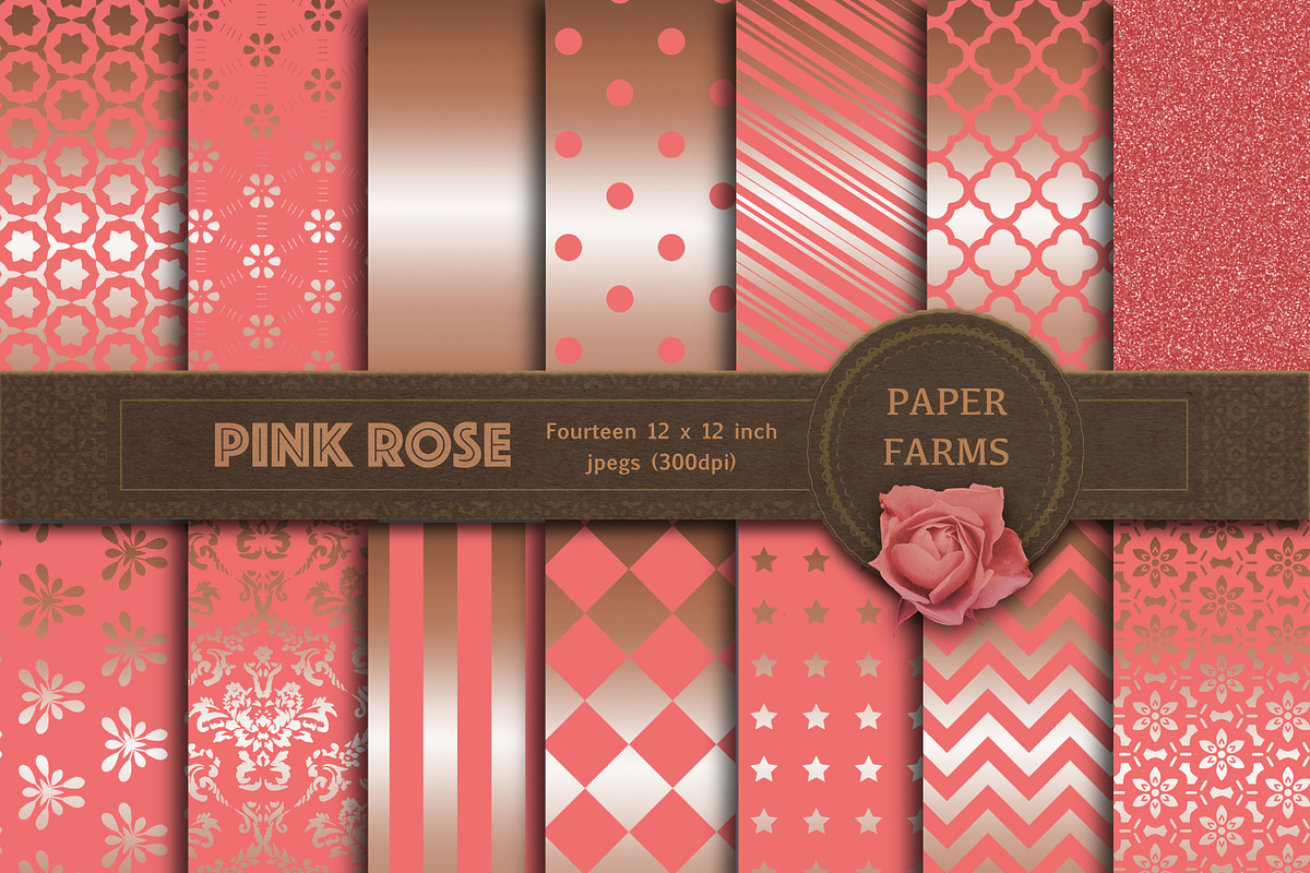 Pink rose digital paper, a Pattern Graphic by Paper Farms