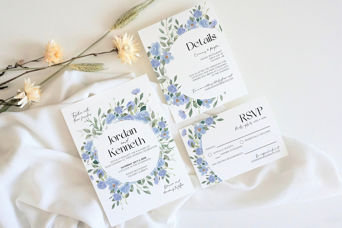 Blue Floral Wedding Invite Templates, an Invitation Template by Cottontail Paper Shop (Photo 1 of 7)