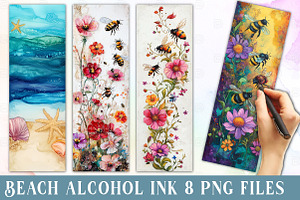 Beach Alcohol Ink Painting Bookmark, an Illustration by Watercolor design