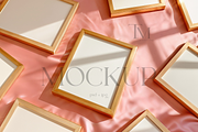 Gold Frame on Pink Silk Mockup, a Product Mockup by TatiMockup (Thumbnail 1 of 4)