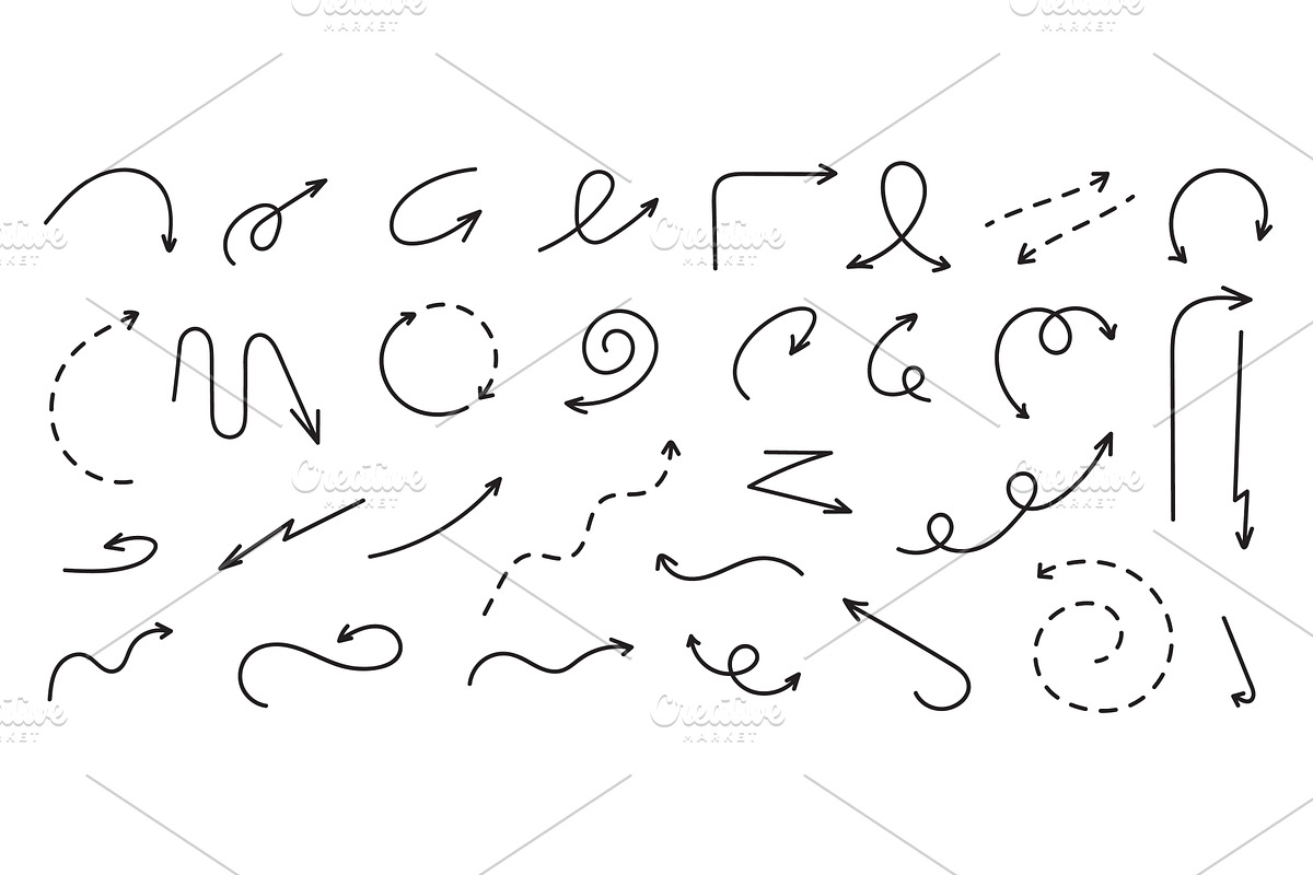 Hand drawn arrows in curved, dashed, an Object Illustration by Frogella