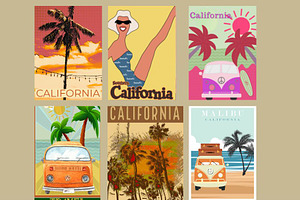 Set of 6 California Travel Posters