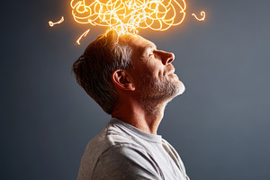 Thoughtful man with creative ideas visualization, an Abstract Photo by AlyaAnd