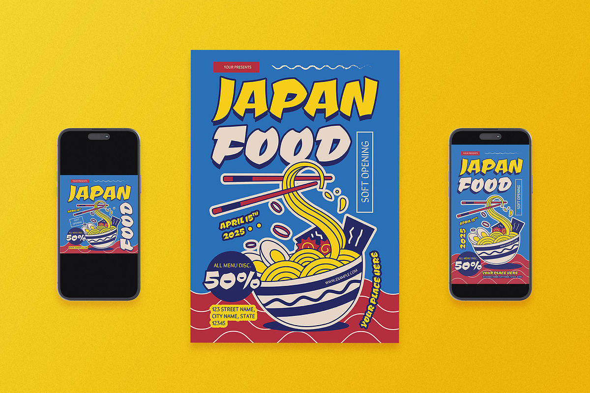 Soft Opening Japan Food Flyer Set, a Flyer Template by Aiyari Graphic (Photo 1 of 3)