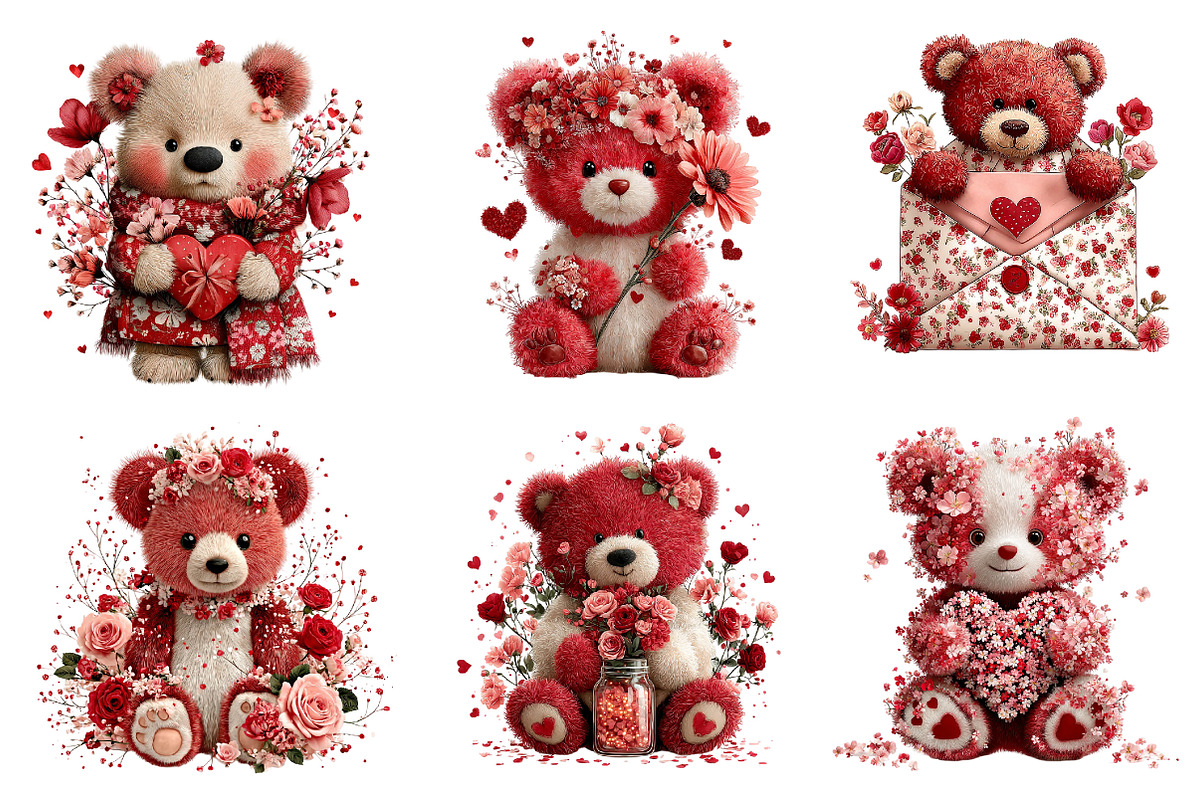 Flowers Valentine Teddy Bear Clipart, an Illustration by Dream Creation (Photo 4 of 6)