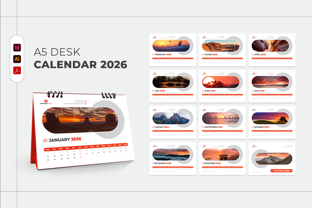 A5 Desk Calendar 2026 Printable