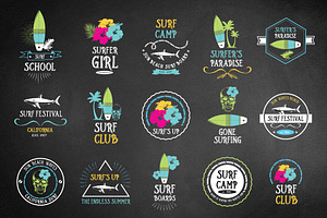 Set of vector surfing icons