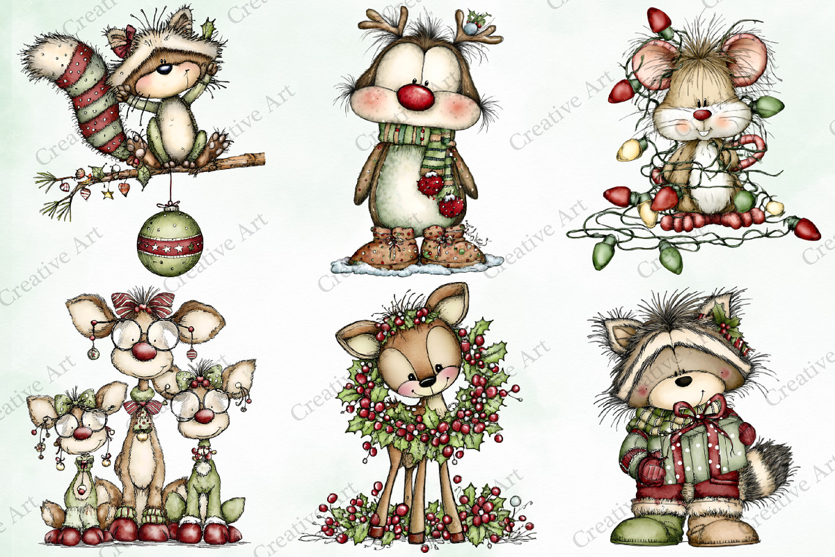 Whimsical Christmas Fluffy Animals, an Illustration by Creative Art (Photo 5 of 10)