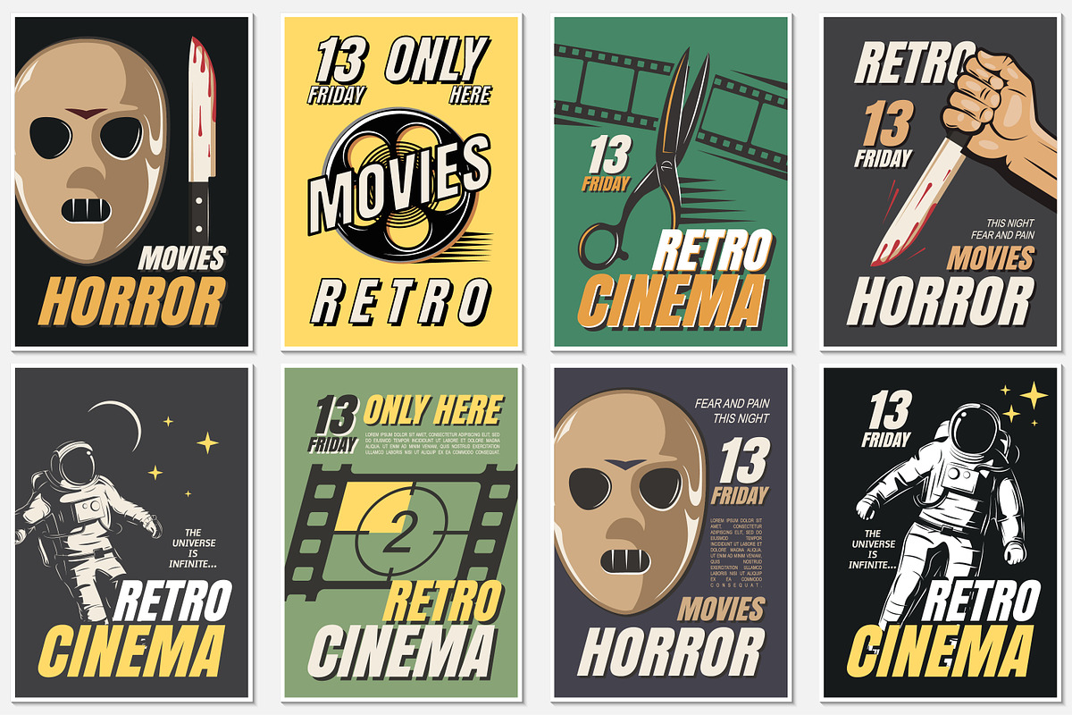 Posters of movie in retro style., a Texture Illustration by Nomber_86 (Photo 4 of 6)