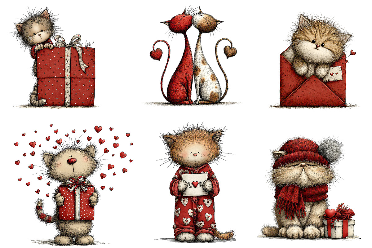 Quirky valentines cats clipart, an Illustration by CreationArt (Photo 4 of 6)