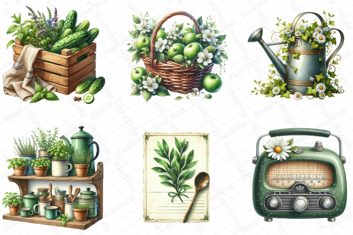 Green Summer Cottagecore Clipart, an Illustration by DreamPrint404 (Photo 5 of 6)